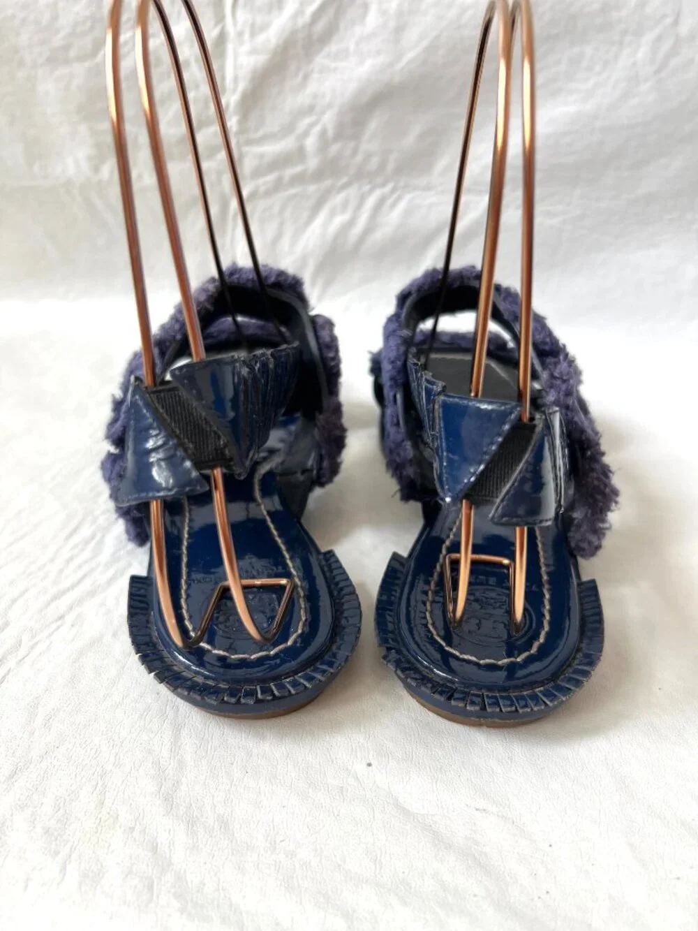Tory Burch sandals blue patent leather womens 7.5 flat slingback Freya fringe